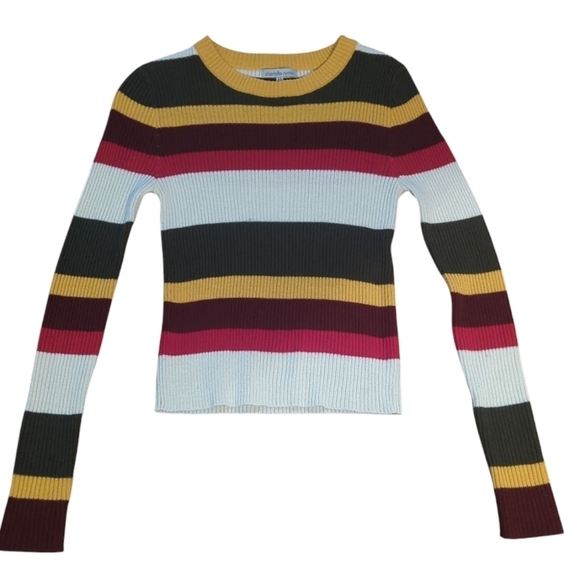 Y2k Striped Top Bella Swan Twilight Ribbed Knit Top Mustard/Green/Cream Sz S - Picture 6 of 8